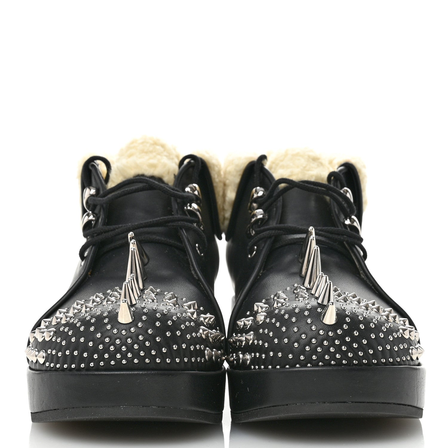 Gucci Calfskin Faux Shearling Studded Victor Ankle Boots 38 Black Mystic White 3 of 8