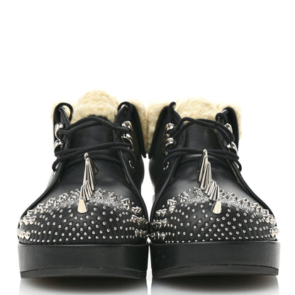 Gucci Calfskin Faux Shearling Studded Victor Ankle Boots 38 Black Mystic White 3 of 8