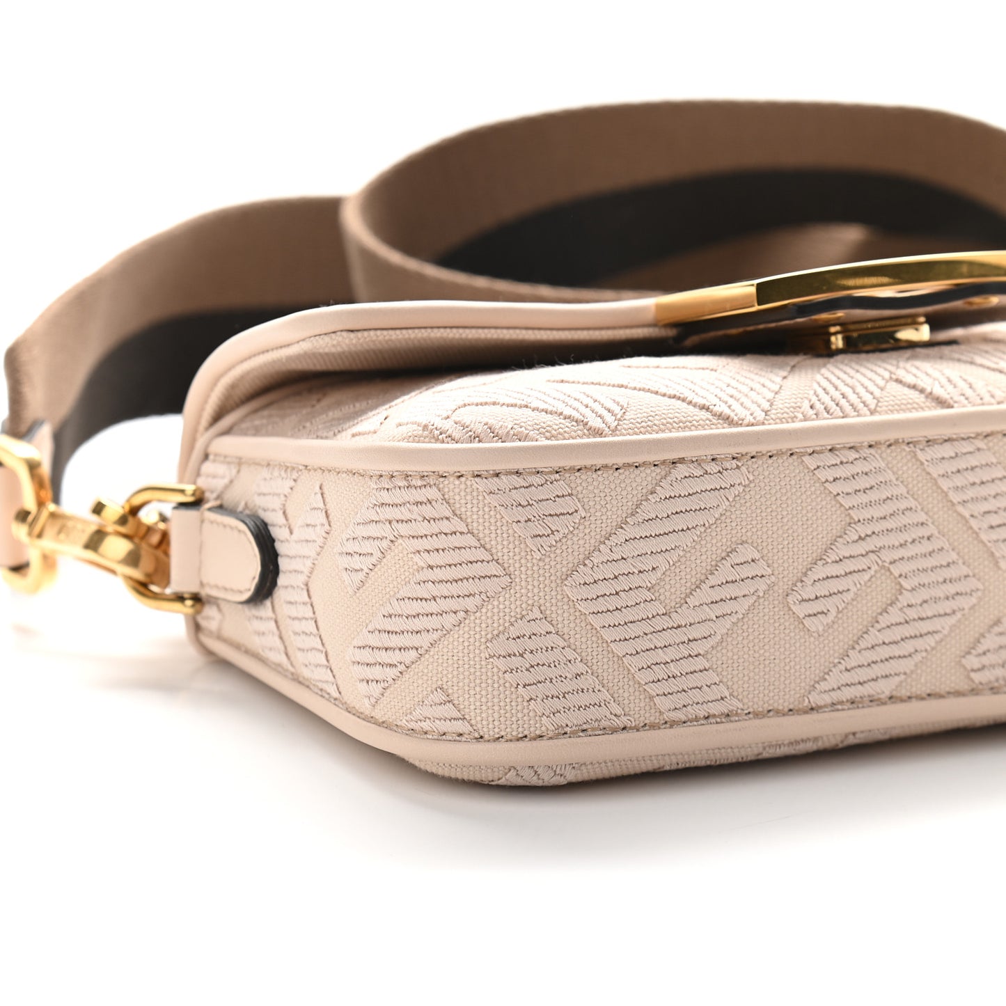 Canvas Vitello King Bi-Color Strap FF Embroidered Mini Baguette Poudre