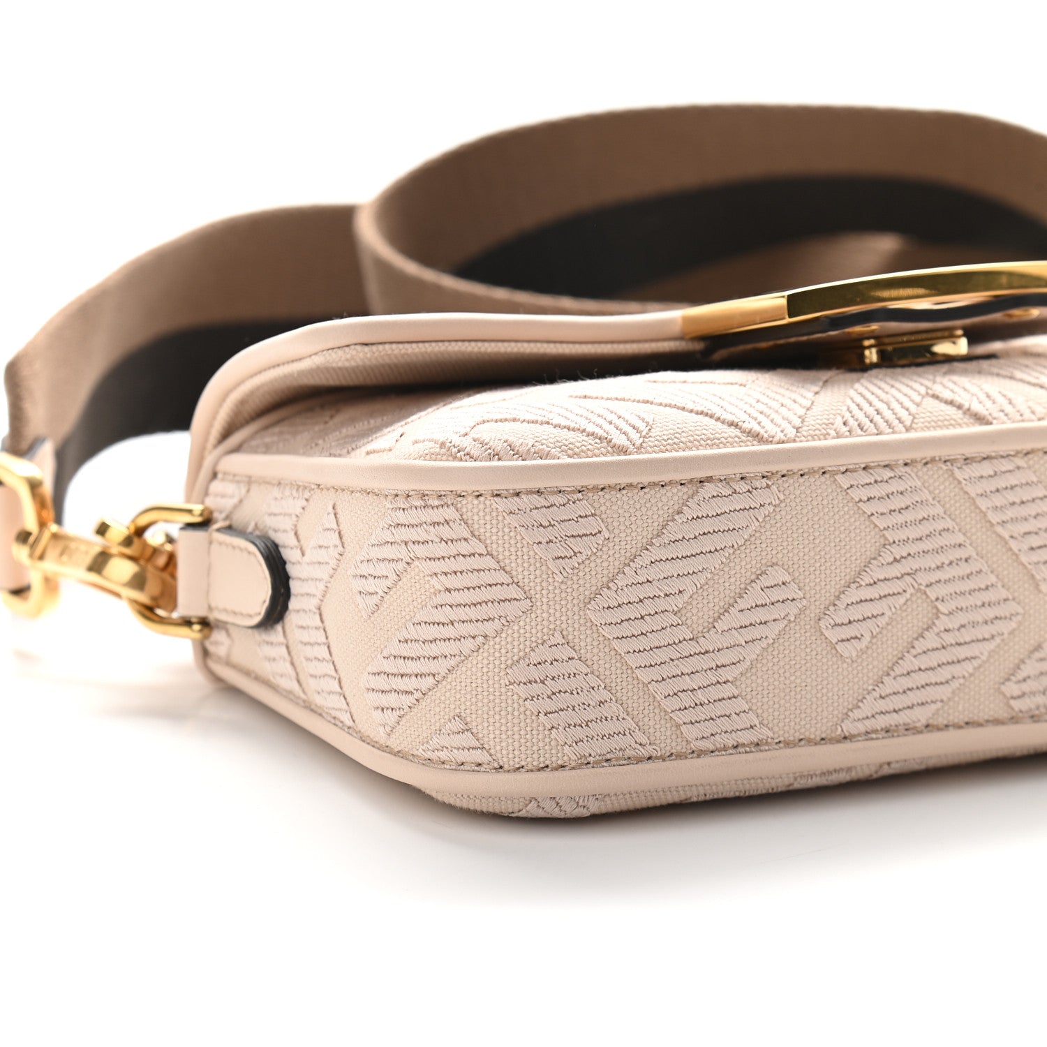 Fendi Canvas Vitello King Bi-Color Strap FF Embroidered Mini Baguette Poudre 8 of 9