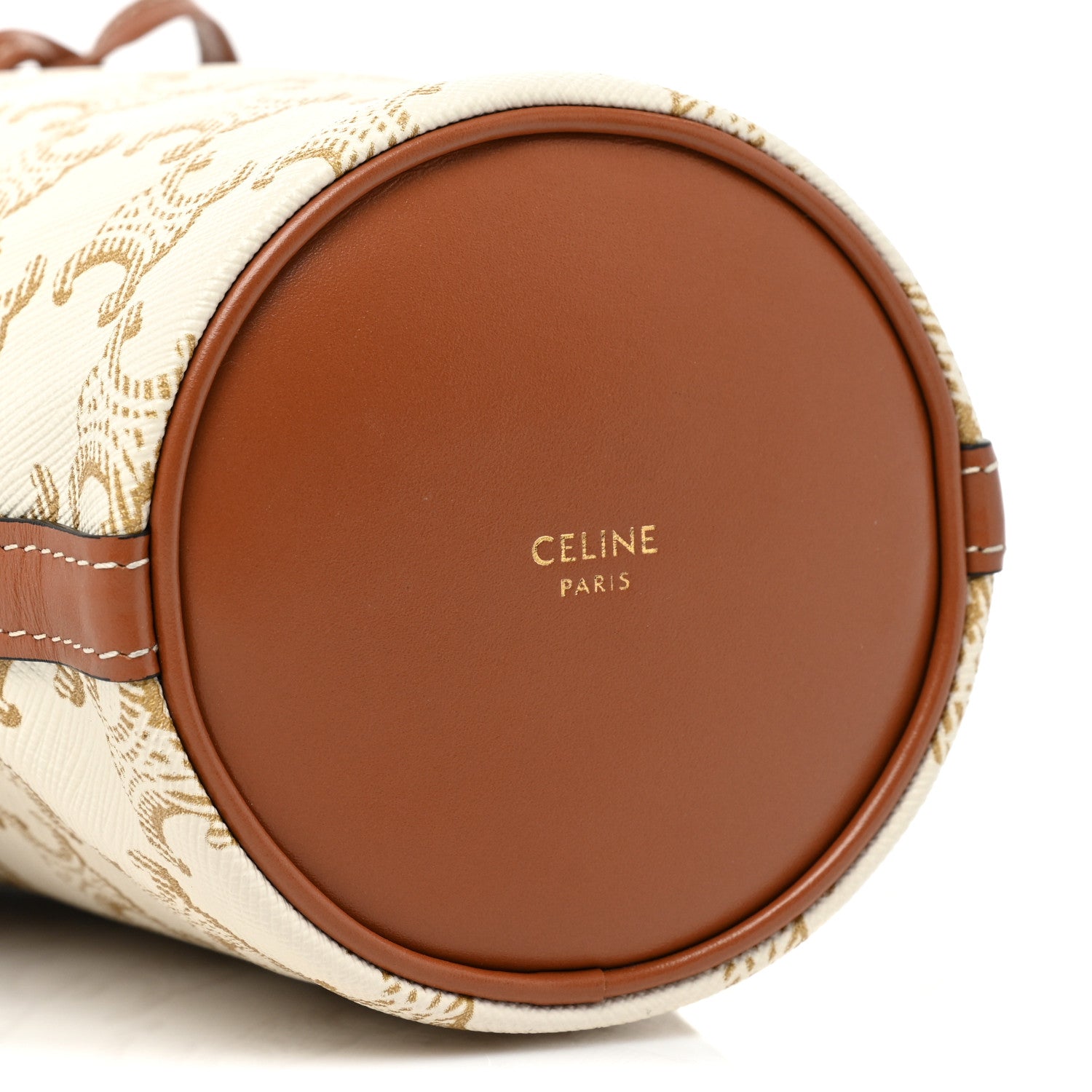 Celine Triomphe Canvas Calfskin Micro Drawstring Bucket Bag White Tan 3 of 7