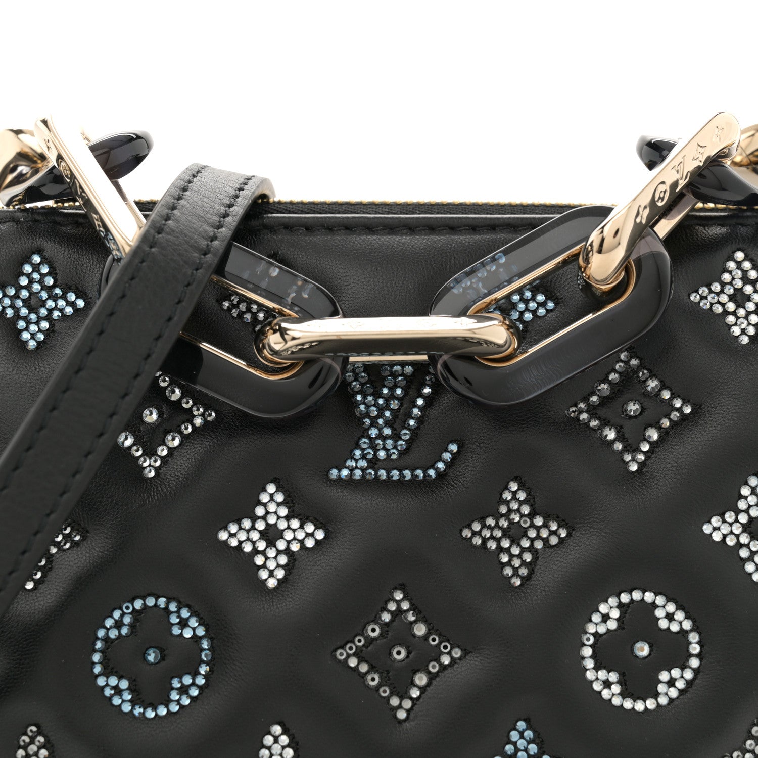 Louis Vuitton Lambskin Swarovski Crysta Embossed Monogram Coussin BB Black 8 of 10