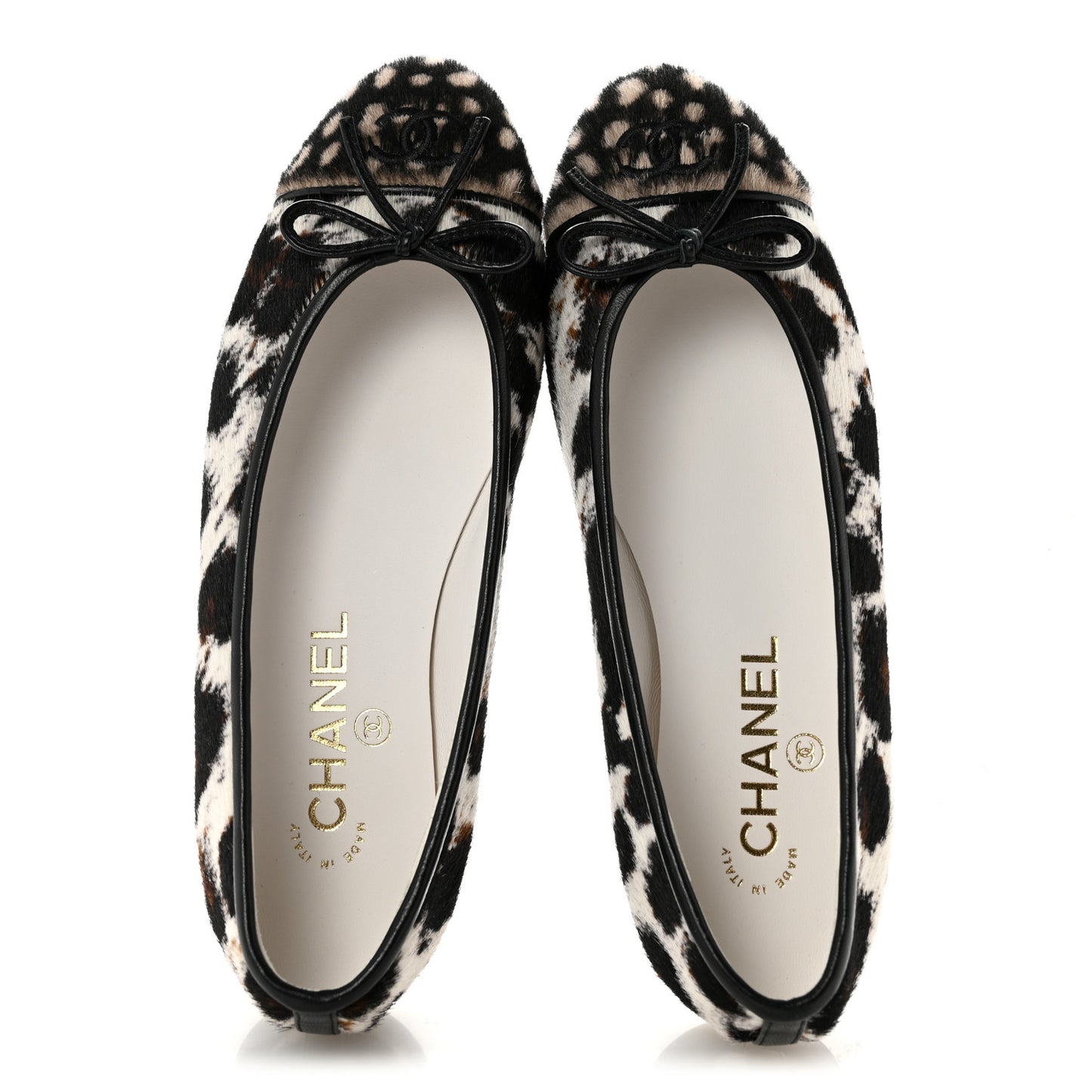 Pony Hair Calfskin Cap Toe CC Ballerina Flats  37 White Brown Black