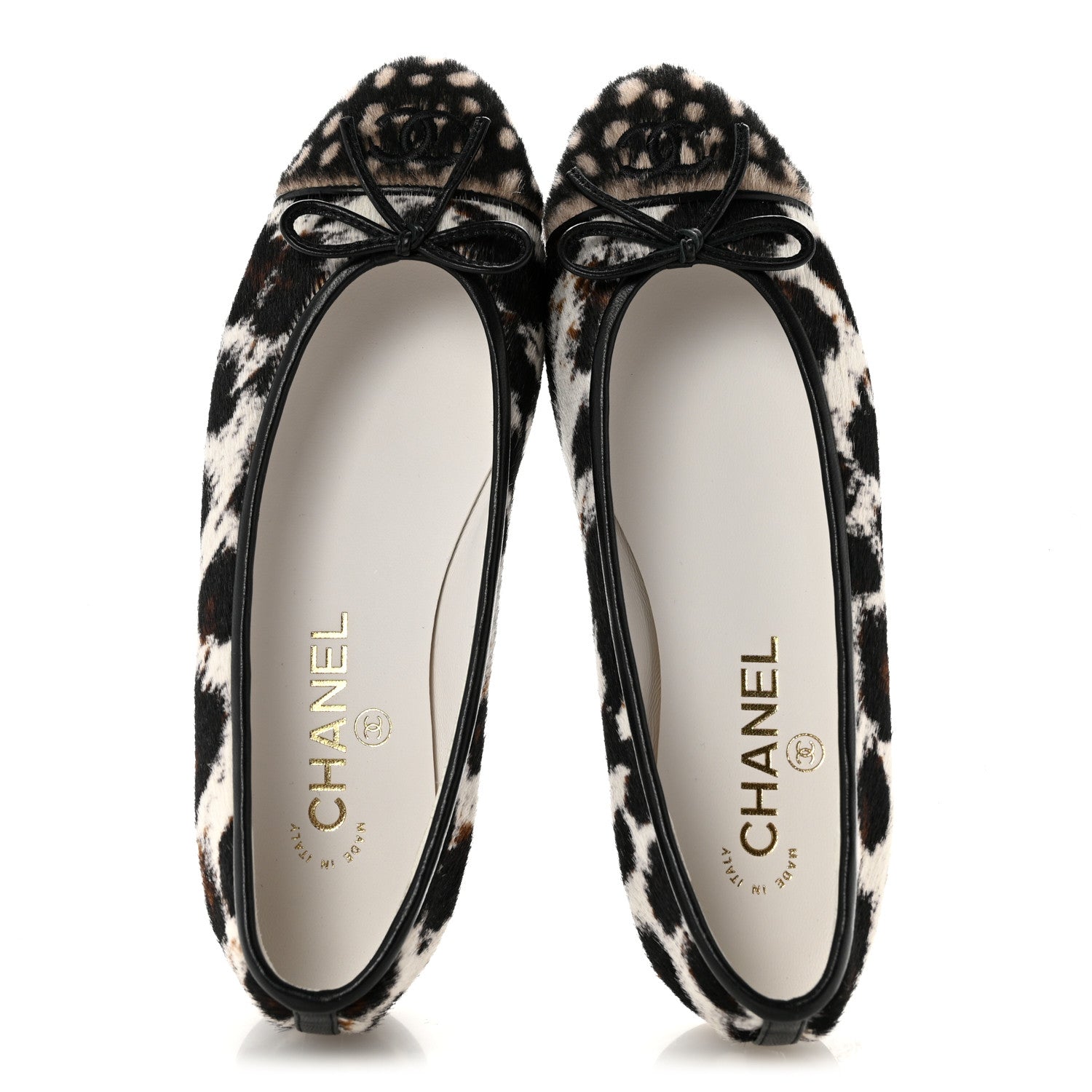 Chanel Pony Hair Calfskin Cap Toe CC Ballerina Flats  37 White Brown Black 2 of 10