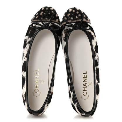 Chanel Pony Hair Calfskin Cap Toe CC Ballerina Flats  37 White Brown Black 2 of 10