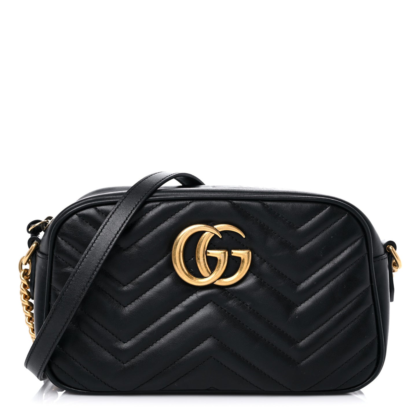 Calfskin Matelasse Small GG Marmont Chain Shoulder Bag Black