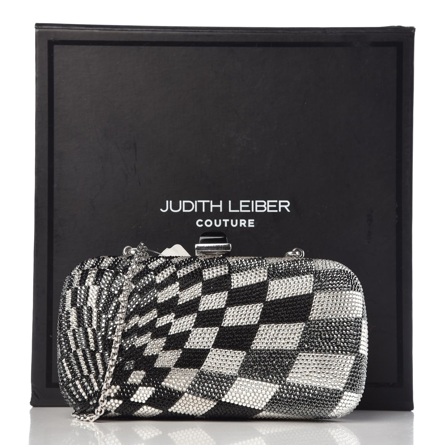 Swarovski Crystal Checkered Miniaudiere Clutch Black White
