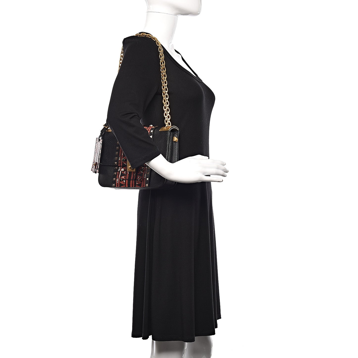 Calfskin Tribal B-Rockstud Rolling Flap Black