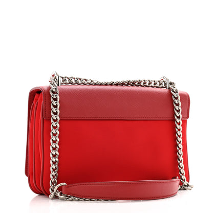 Prada Saffiano Tessuto Nylon Chain Shoulder Bag Rosso 3 of 14