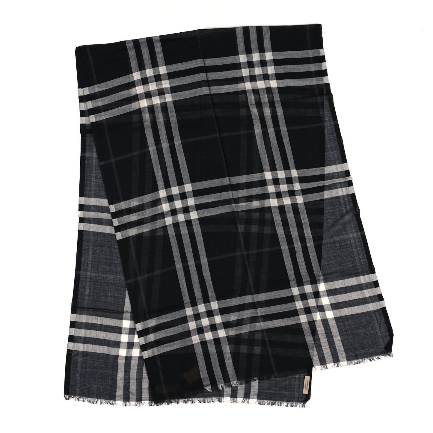 Wool Silk Giant Check Gauze Scarf Black