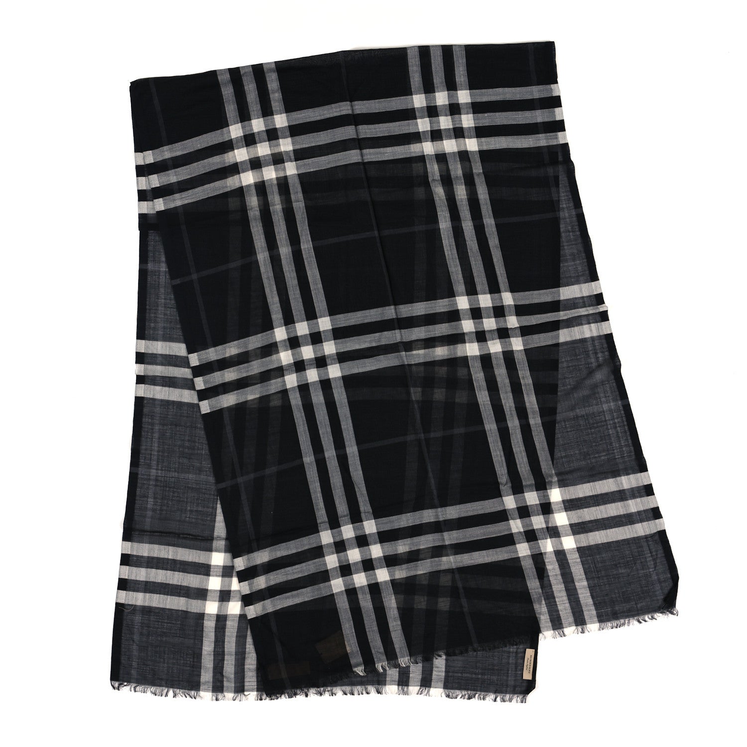 Burberry Wool Silk Giant Check Gauze Scarf Black 2 of 3