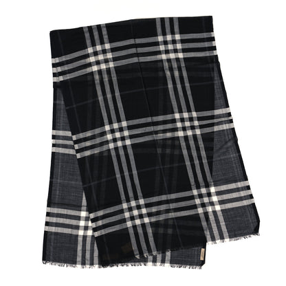 Burberry Wool Silk Giant Check Gauze Scarf Black 2 of 3