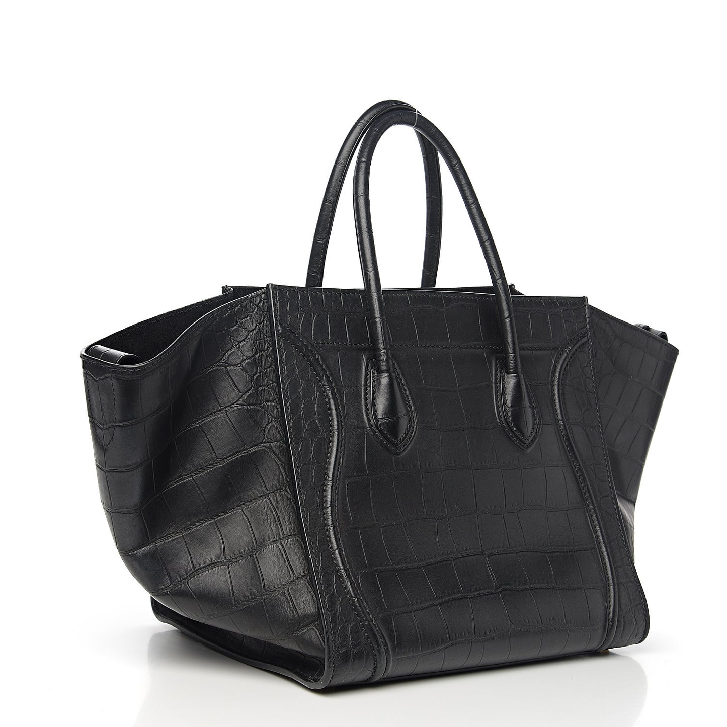 Crocodile Embossed Calfskin Medium Phantom Luggage Black