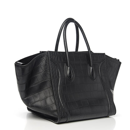 Celine Crocodile Embossed Calfskin Medium Phantom Luggage Black 2 of 9