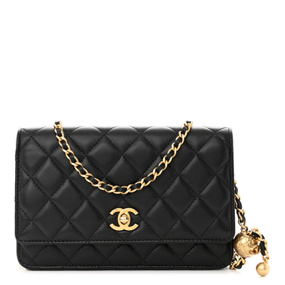 Chanel Lambskin Quilted Pearl Crush Wallet On Chain WOC Black 1 of 12