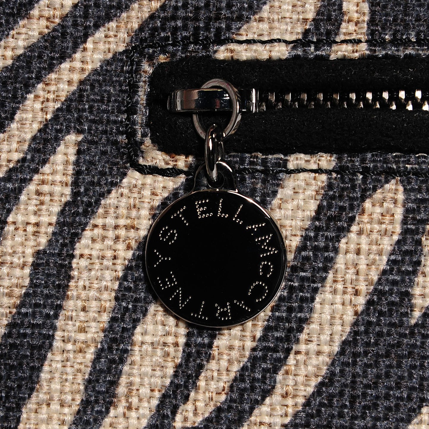 Canvas Zebra Print Falabella Zipper Clutch Black White