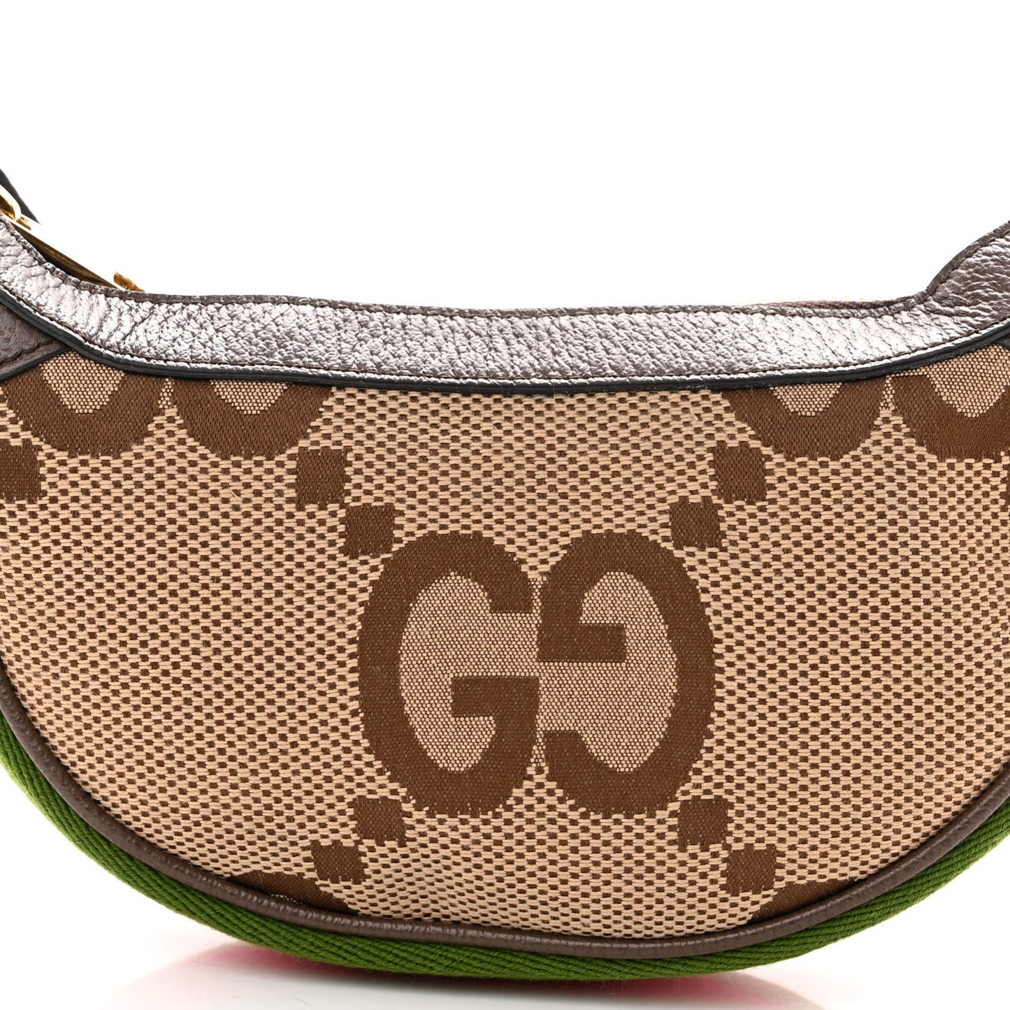 Monogram Jumbo GG Textured Dollar Calfskin Web Mini Ophidia Half Moon Hobo Camel Ebony New Acero