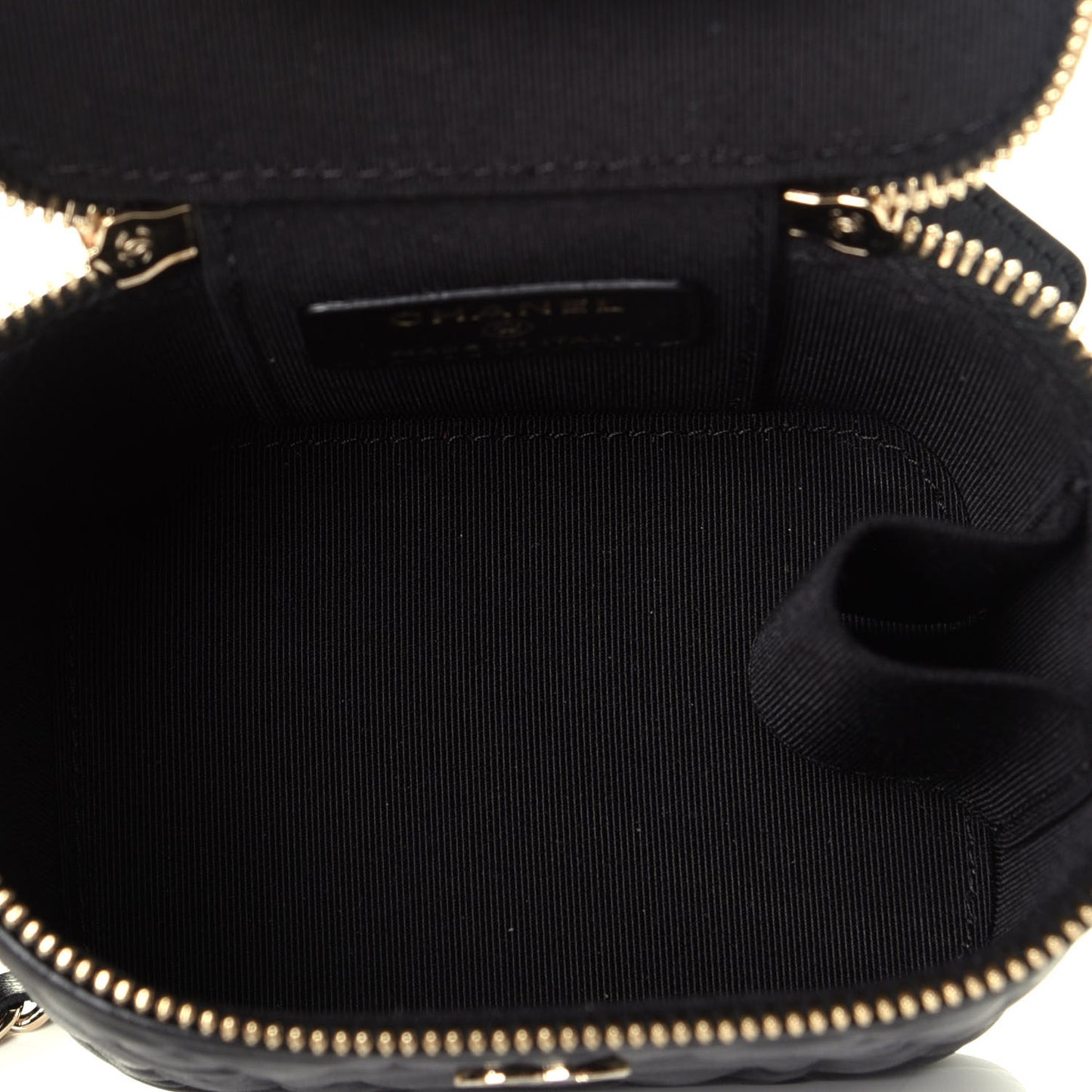 Lambskin Camellia Embossed Mini Vanity Case With Chain Black