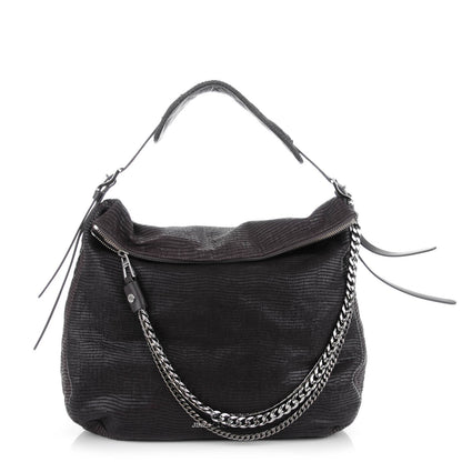 Jimmy Choo Lizard Embossed Large Boho Biker Hobo Quartz 1 of 11