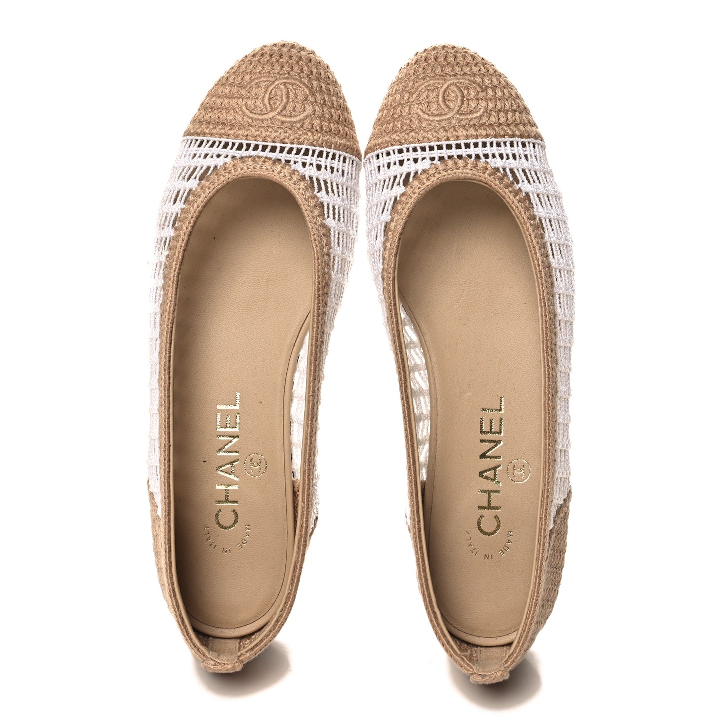 Raffia Cap Toe Ballerina Flats 37 Beige White