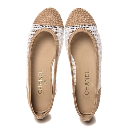 Chanel Raffia Cap Toe Ballerina Flats 37 Beige White 2 of 9