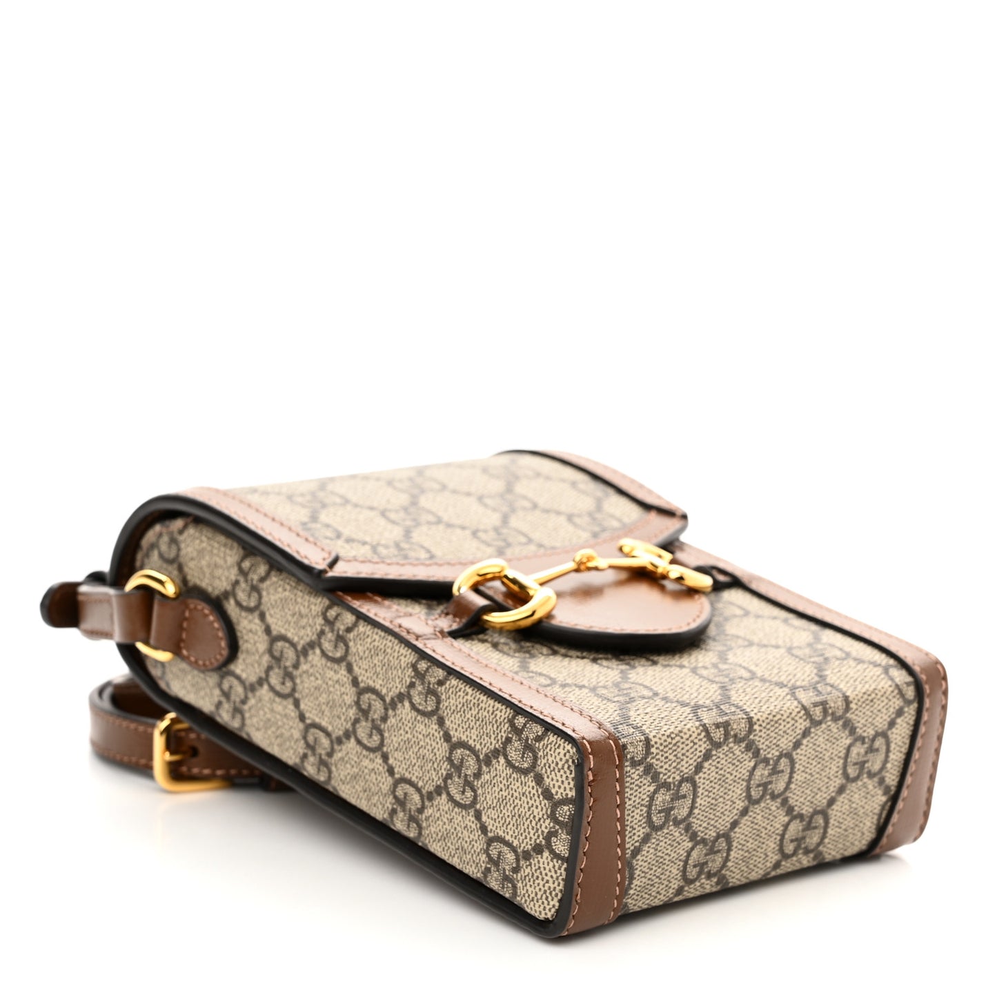 GG Supreme Monogram Mini Horsebit 1955 Crossbody Bag Beige Brown Sugar