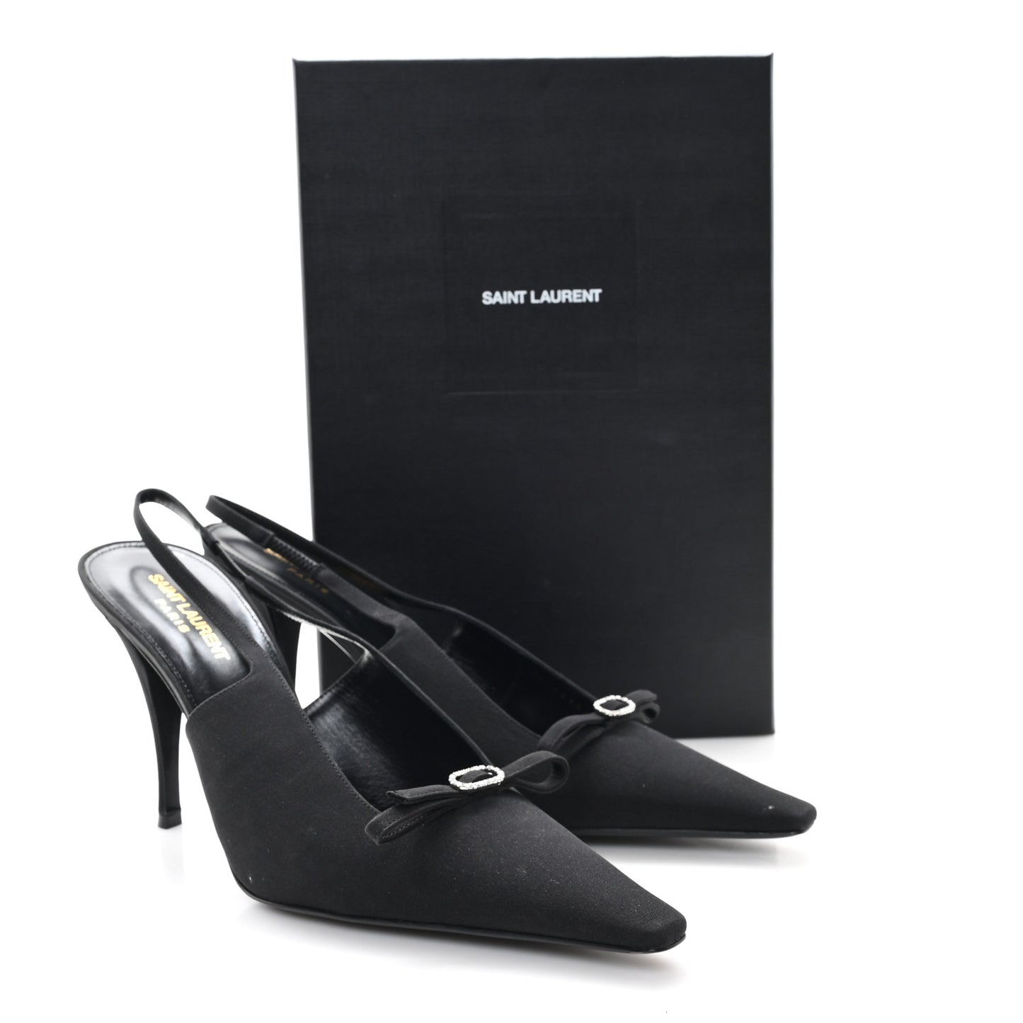 Crepe De Chine Crystal Bow Slingback Pumps 41.5 Black