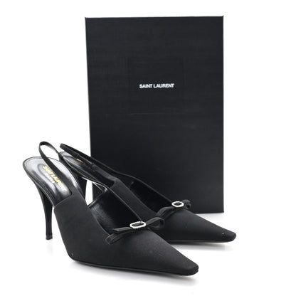 Saint Laurent Crepe De Chine Crystal Bow Slingback Pumps 41.5 Black 10 of 10