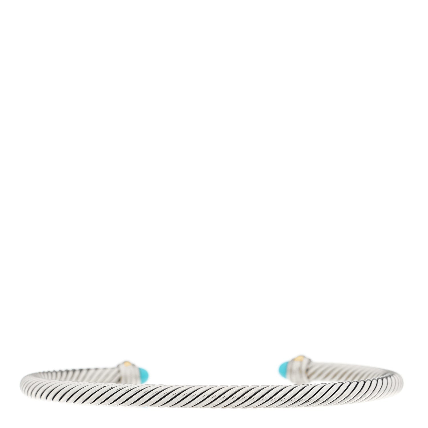 David Yurman Sterling Silver 18K Yellow Gold Turquoise 4mm Cable Classics Bracelet 2 of 4