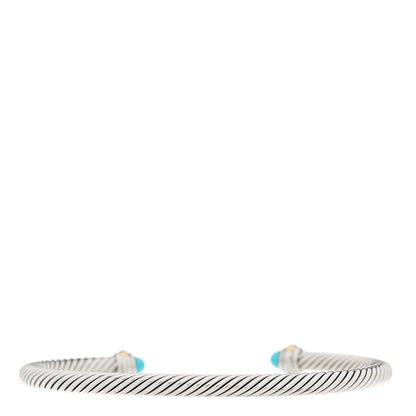 David Yurman Sterling Silver 18K Yellow Gold Turquoise 4mm Cable Classics Bracelet 2 of 4
