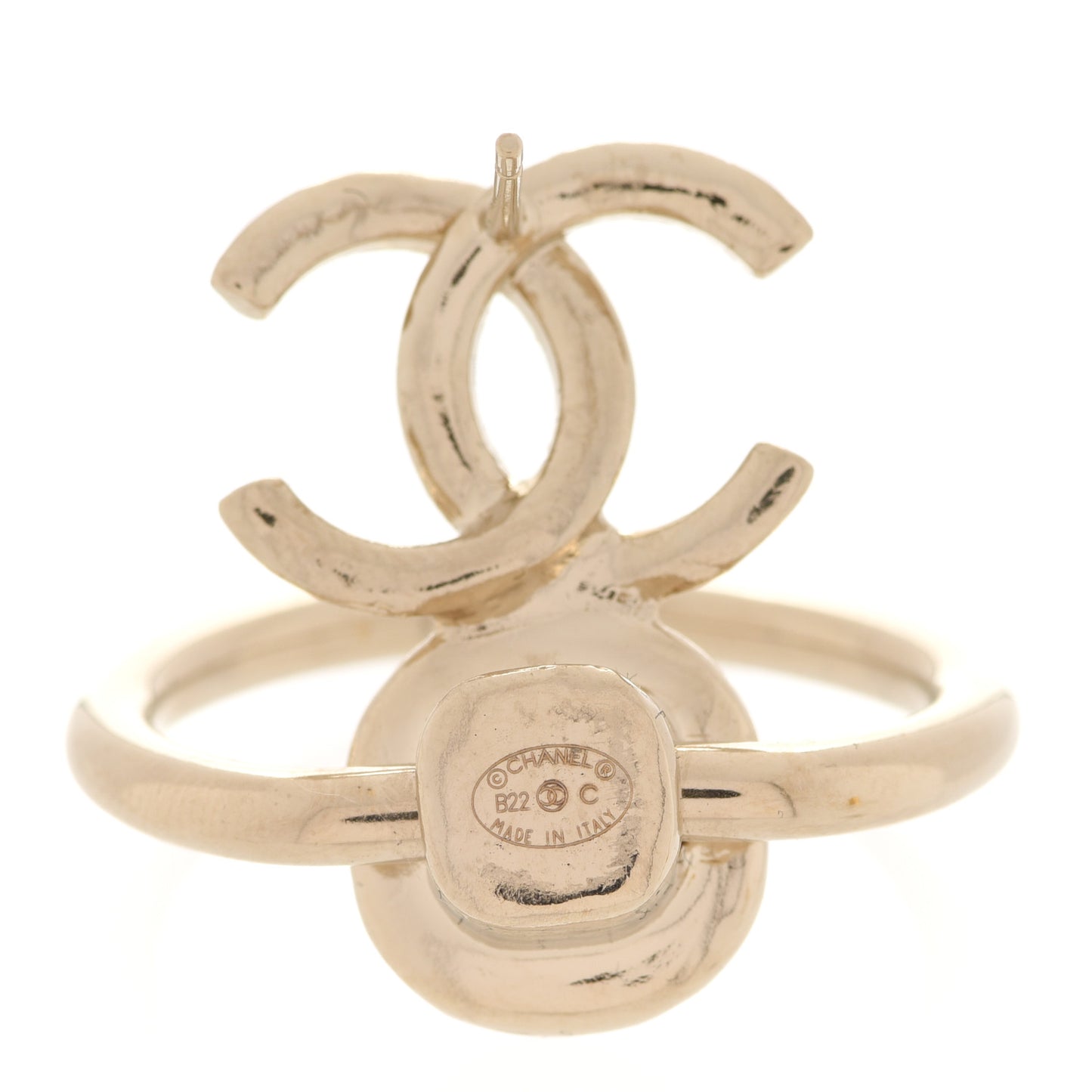 Metal Pearl CC Hoop Drop Earrings Gold