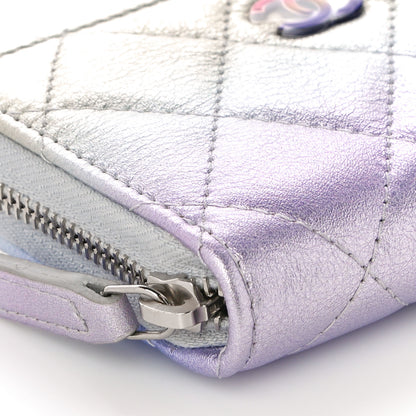 Chanel Gradient Metallic Calfskin Quilted Zip Around Coin Purse Wallet Silver Blue Yellow Purple 9 of 11