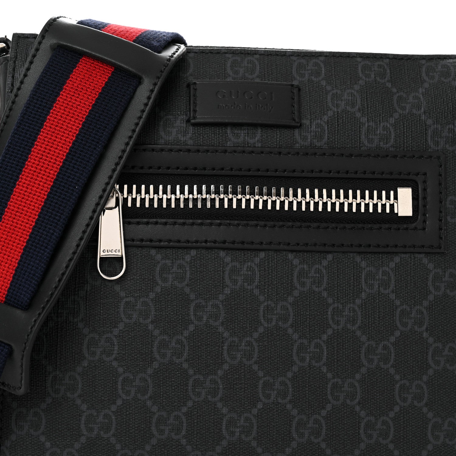 Gucci GG Supreme Monogram Web Small Flat Messenger Bag Black Grey 9 of 11