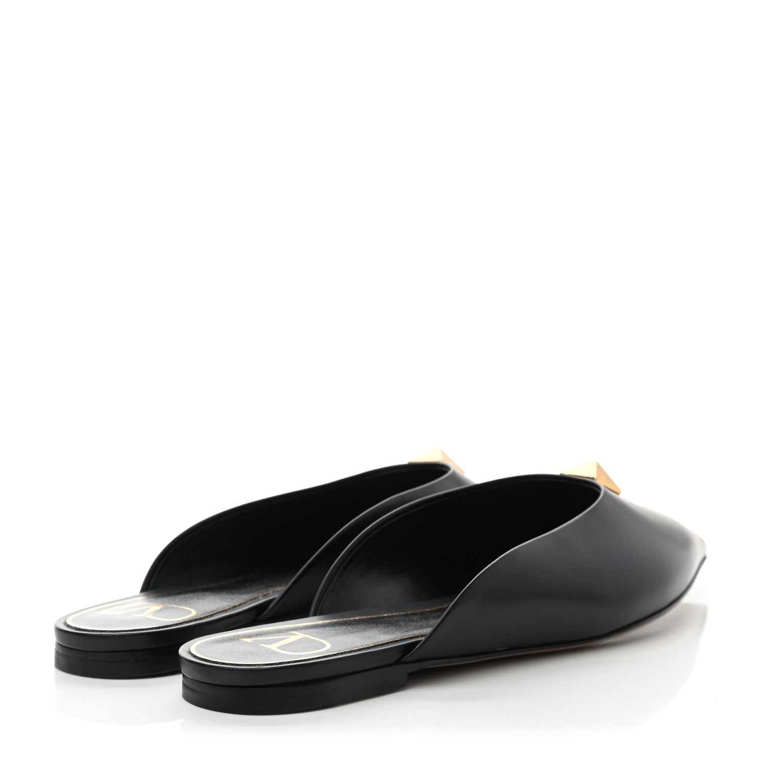 Valentino Garavani Calfskin Roman Stud Pointed Flat Mules 38.5 Black 4 of 8