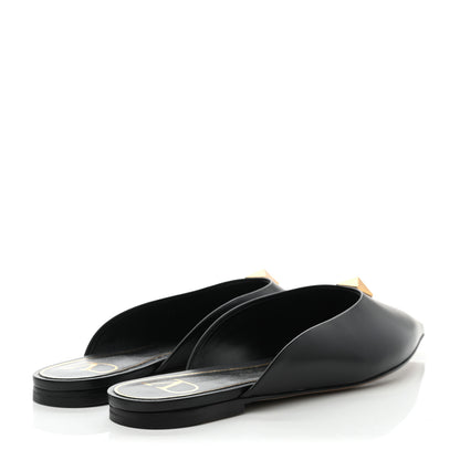 Valentino Garavani Calfskin Roman Stud Pointed Flat Mules 38.5 Black 4 of 8