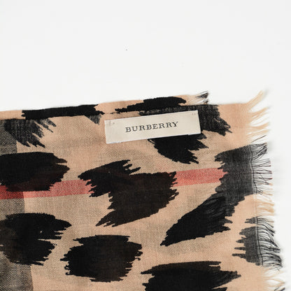 Burberry Wool Silk Animal Check Lightweight Scarf Camel 4 of 4