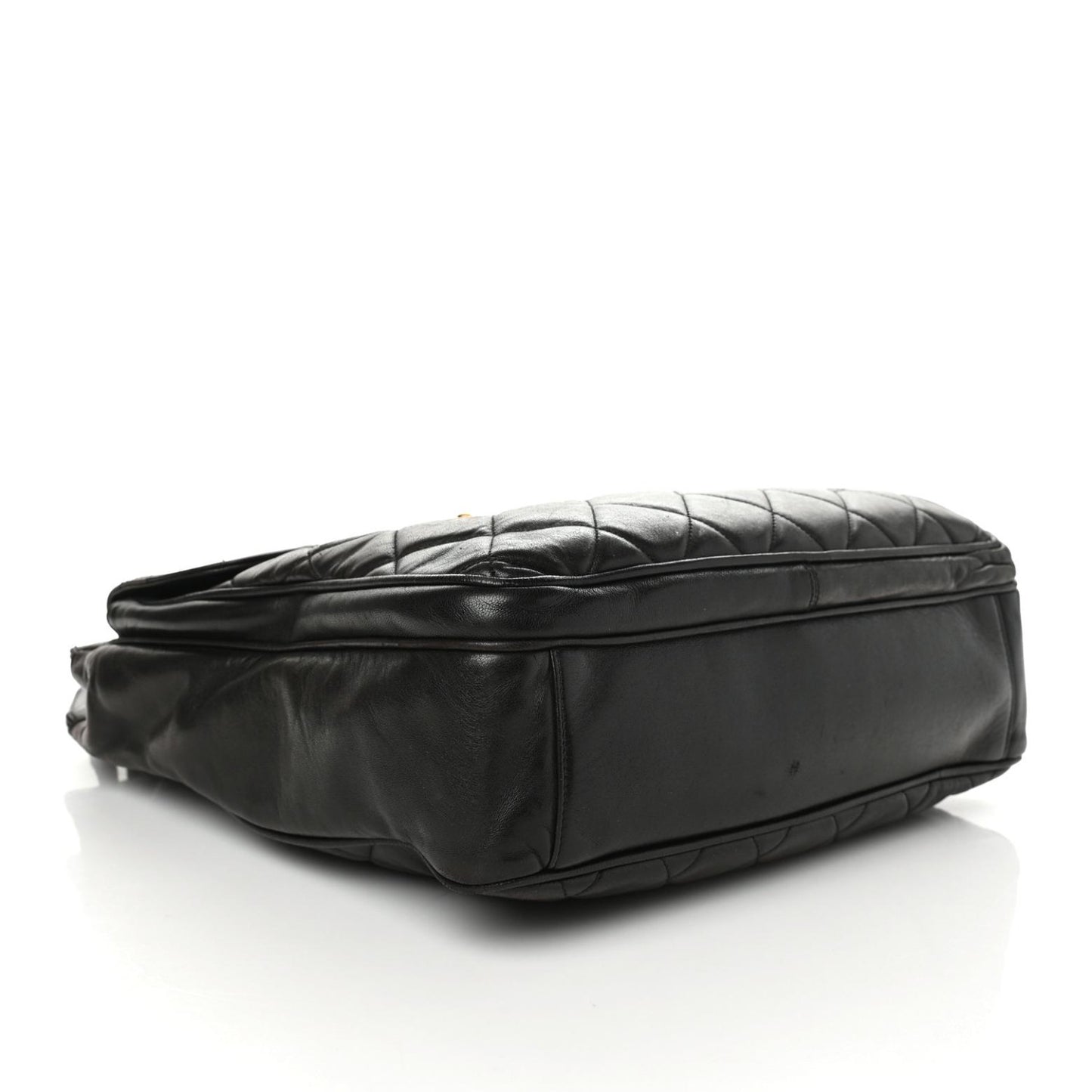 Lambskin Quilted Front Pocket Shopping Tote Black