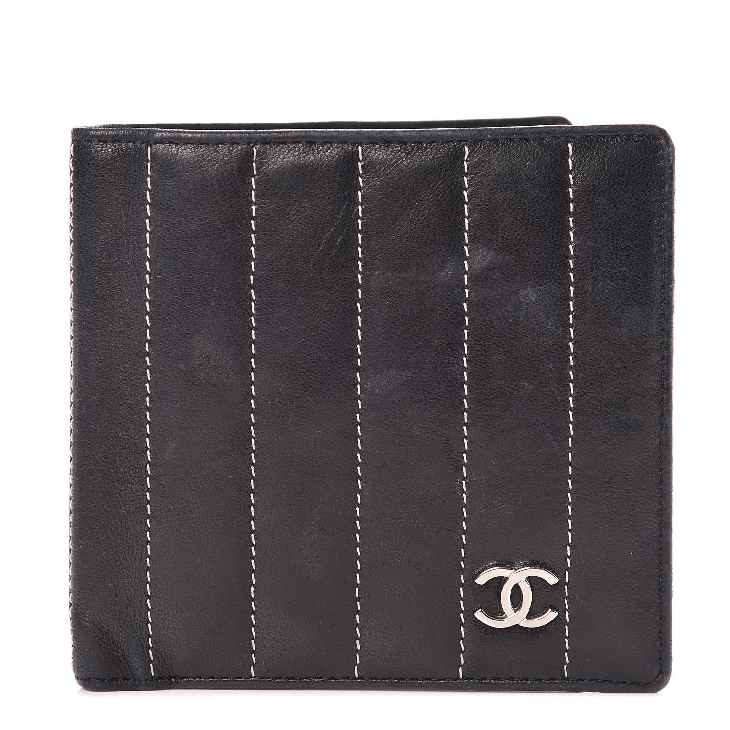 Chanel Lambskin Vertical Quilted Mademoiselle Bi-Fold Wallet Black 1 of 11