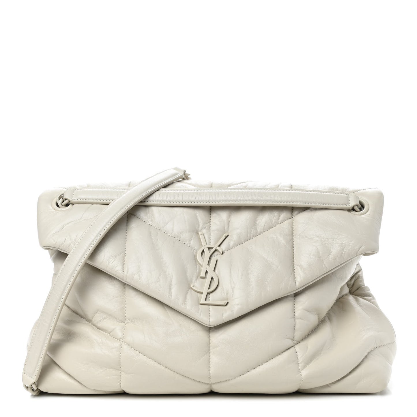 Lambskin Quilted Medium Loulou Puffer Monogram Chain Satchel Blanc Vintage
