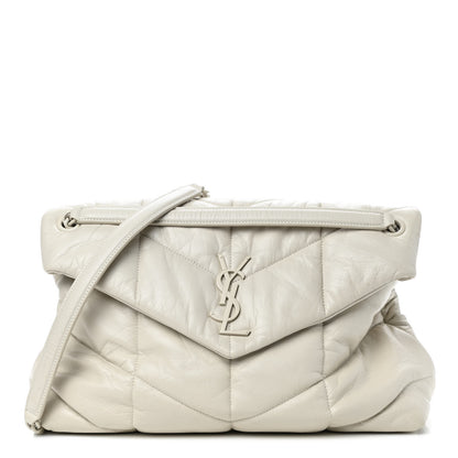 Saint Laurent Lambskin Quilted Medium Loulou Puffer Monogram Chain Satchel Blanc Vintage 1 of 10