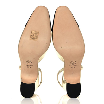 Chanel Metallic Cap Toe CC Slingback Sandals 39.5 Gold Black 5 of 7