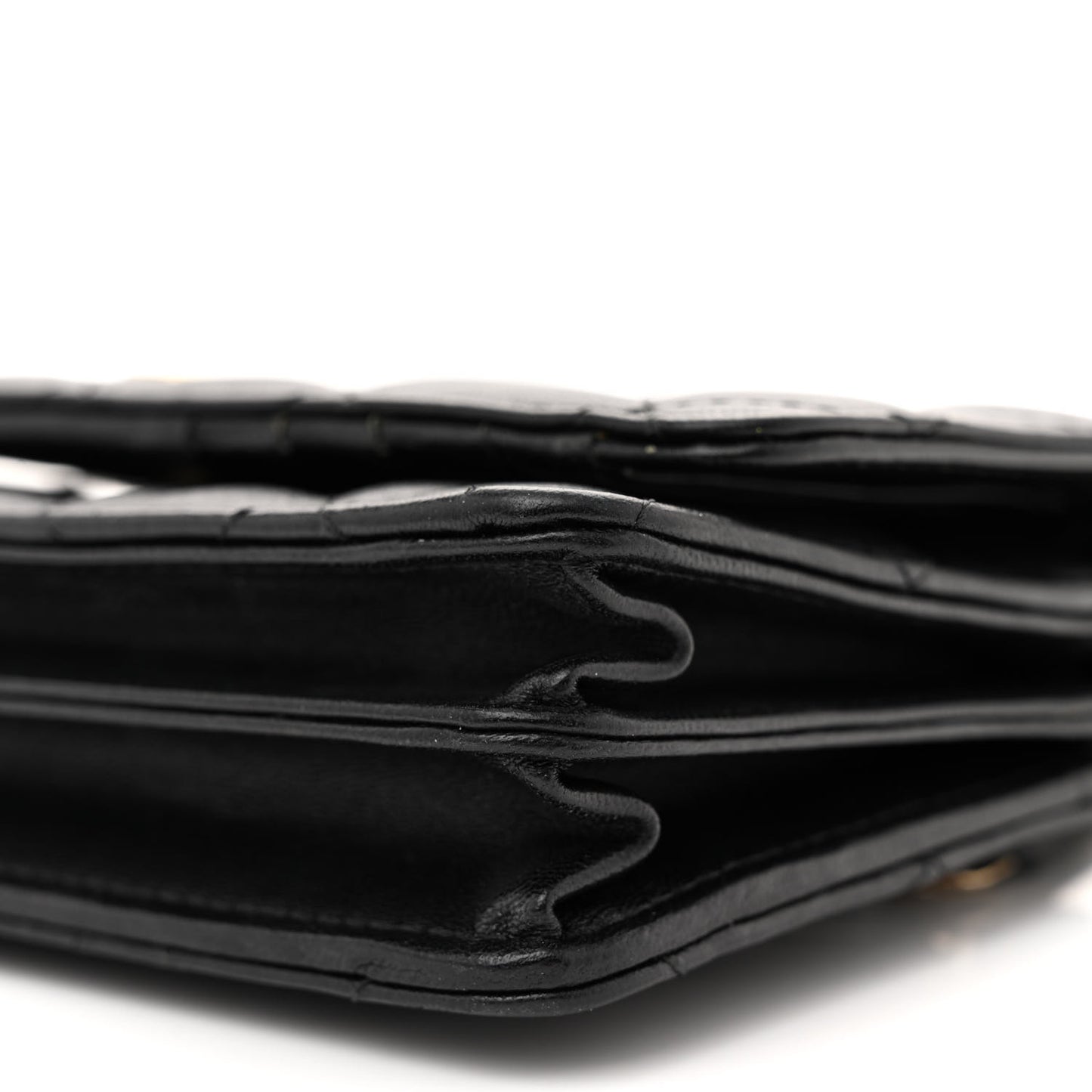 Lambskin Quilted Mini Camellia Bow Wallet On Chain WOC Black