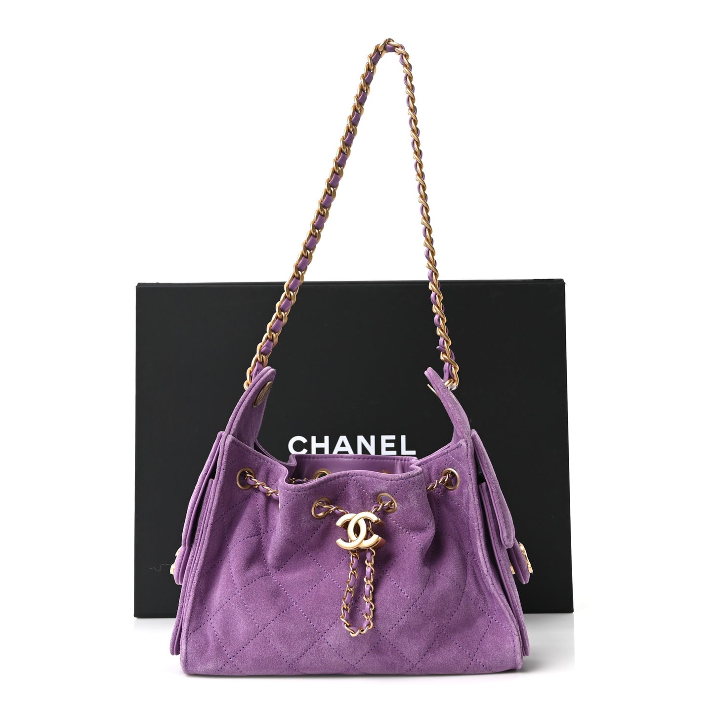 Suede Quilted Mini Chanel 25 Handbag Purple