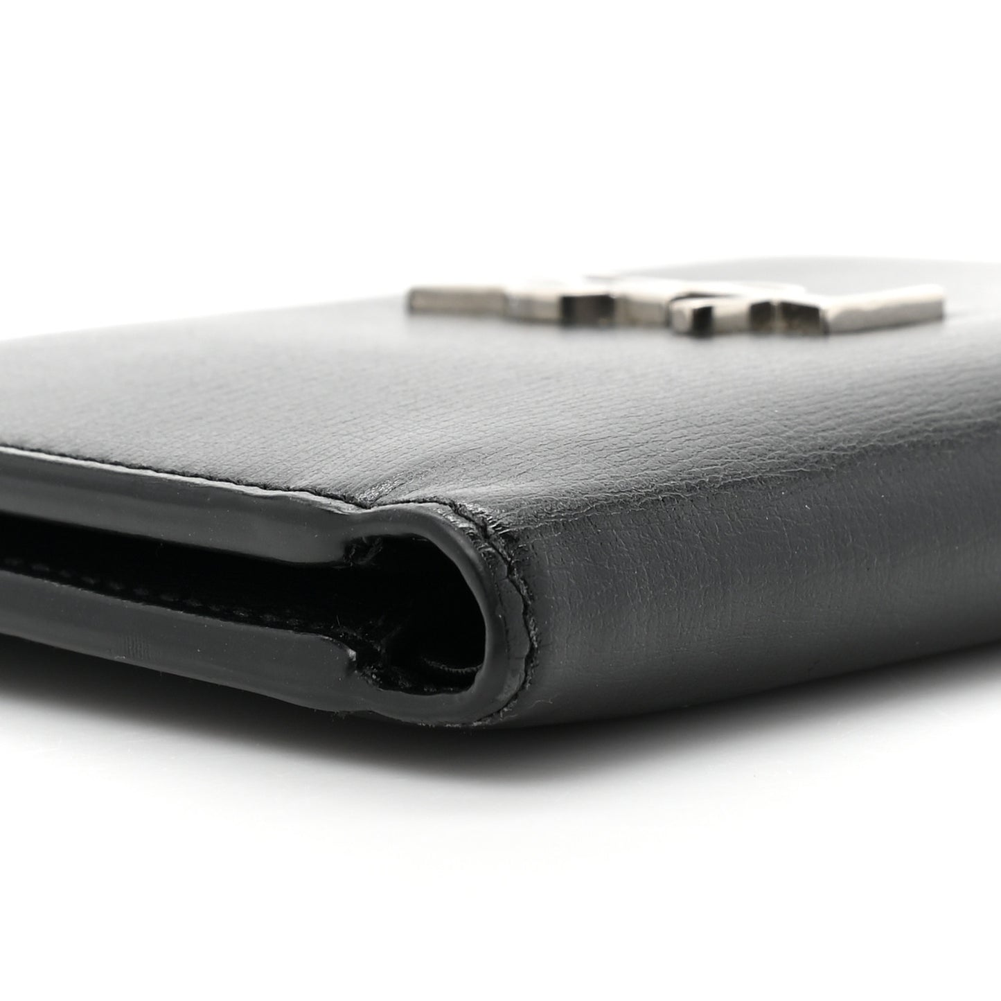 Calfskin Monogram Bi Fold Zipped Wallet Black