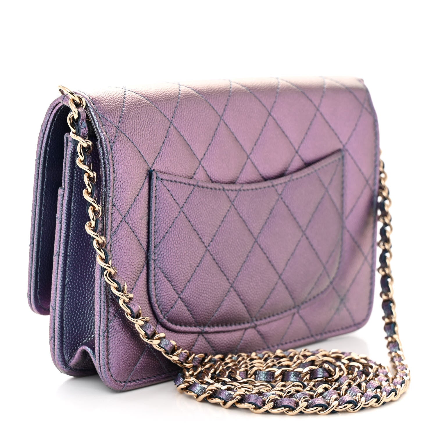 Chanel Iridescent Caviar Quilted Wallet on Chain WOC Dark Blue 3 of 12