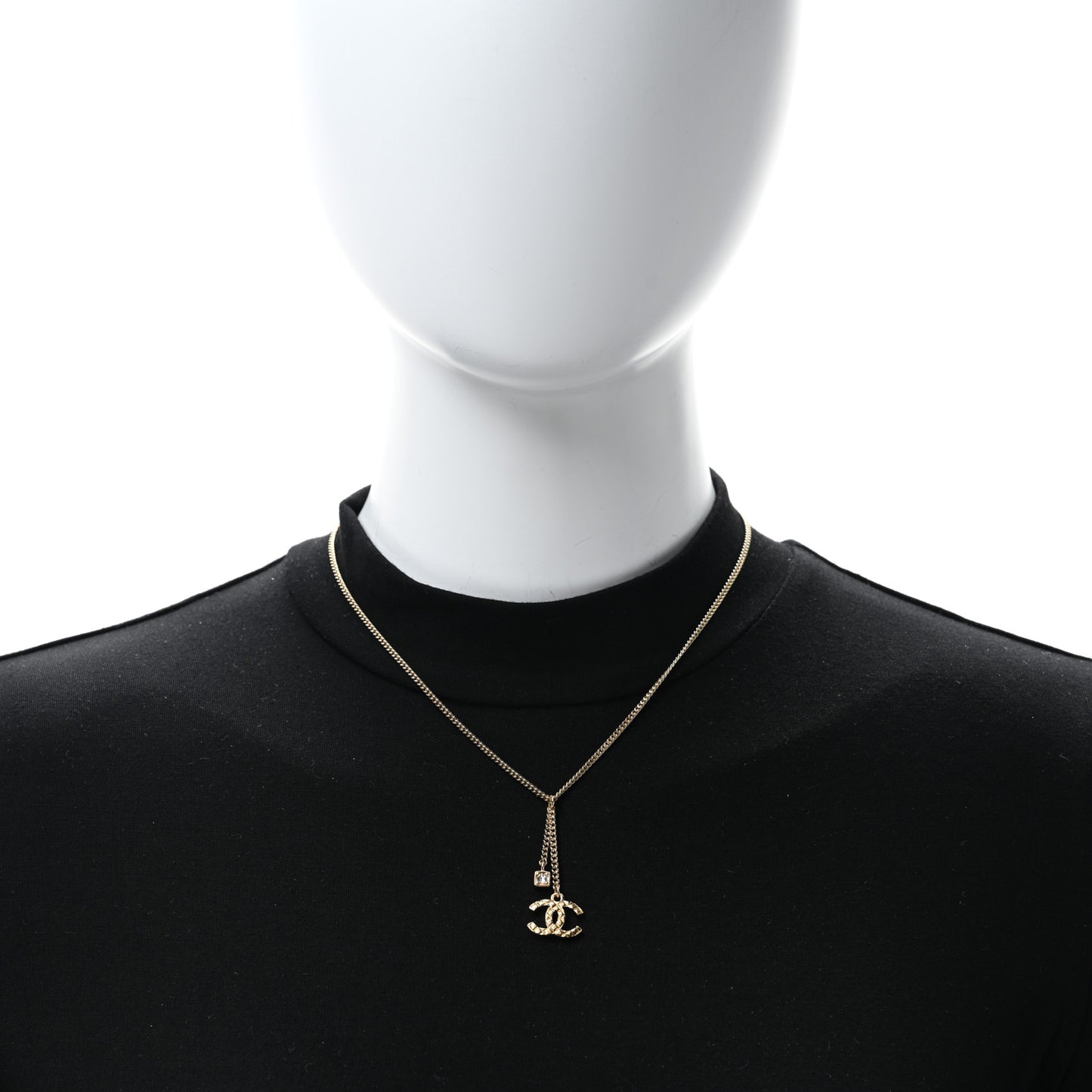 Crystal Quilted CC Chain Necklace Gold