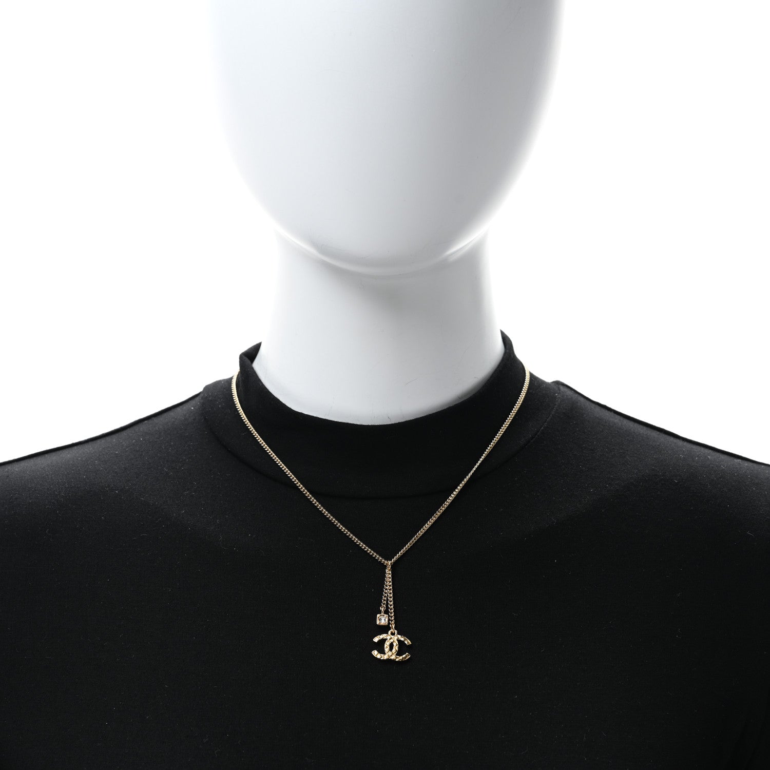 Chanel Crystal Quilted CC Chain Necklace Gold 3 of 4