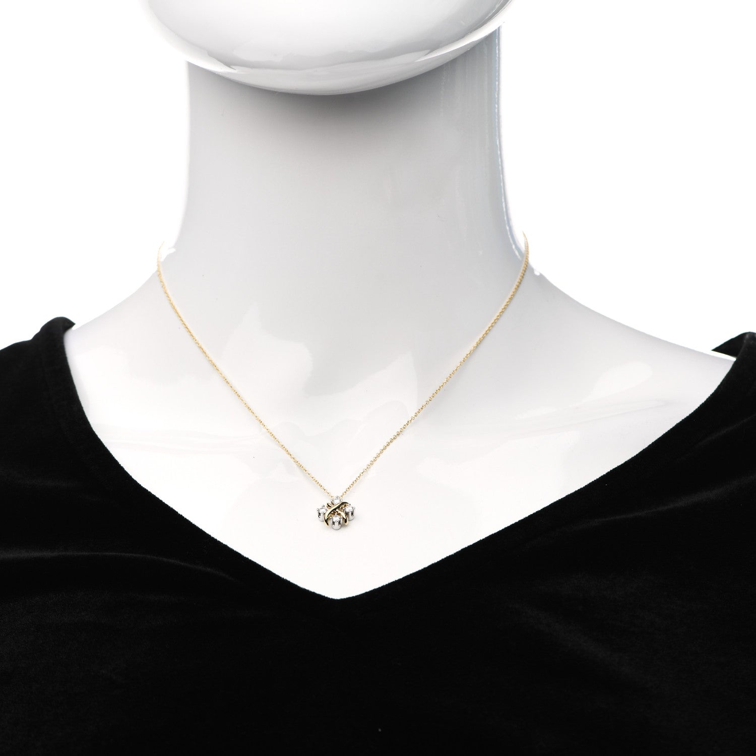 Tiffany Platinum 18K Yellow Gold Diamond Schlumberger Lynn Pendant Necklace 2 of 5