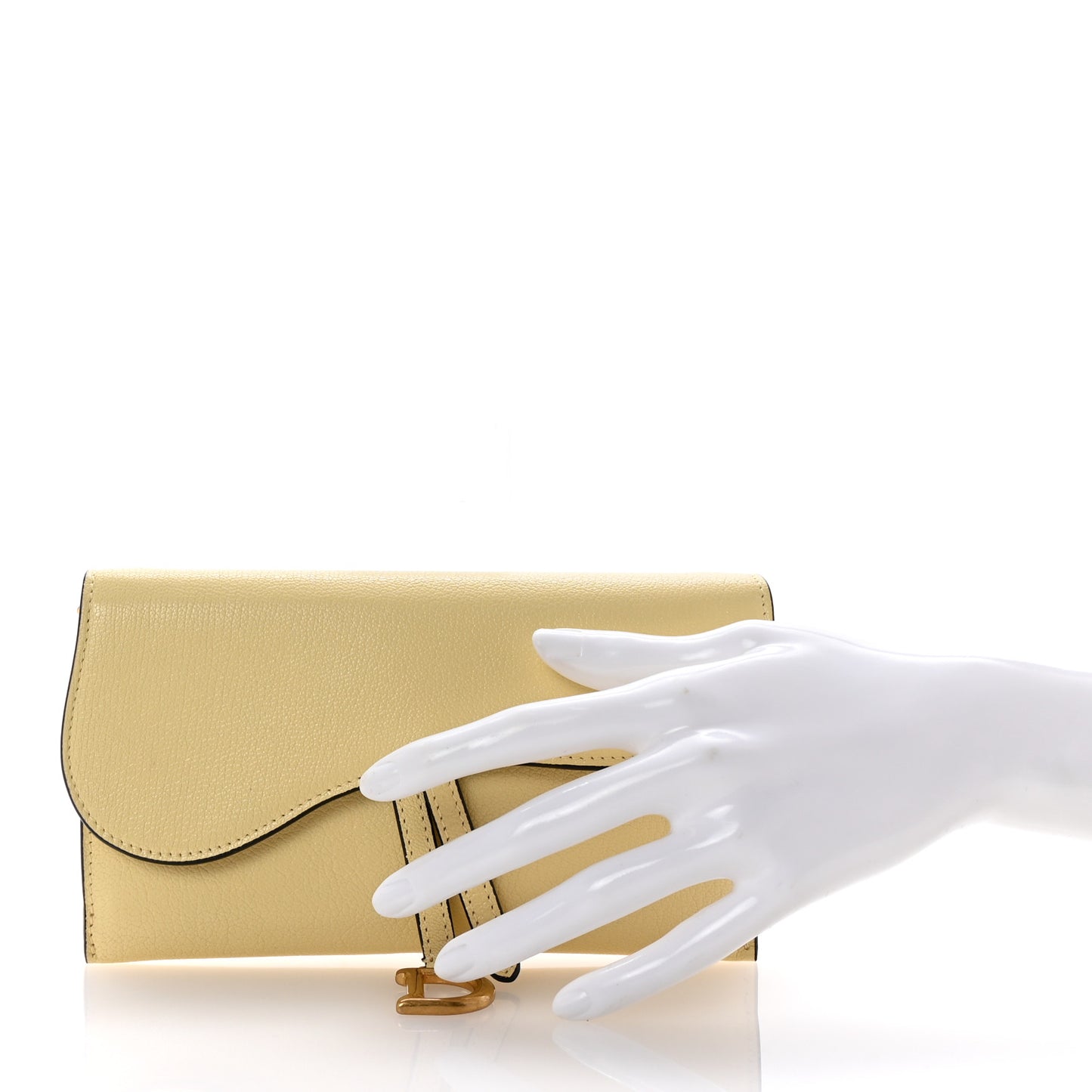 Grained Calfskin Saddle Chain Wallet Pouch Yellow