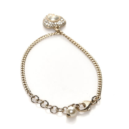 Chanel Crystal Pearl Chain Heart Bracelet Gold 3 of 5